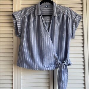 Old Navy Striped Blue and White Tie Blouse